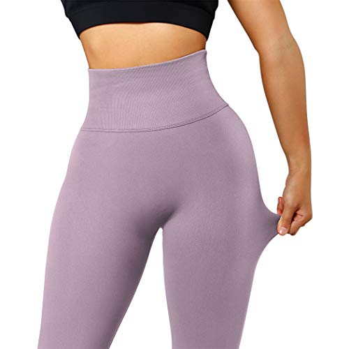 SUUKSESS Scrunch Butt Lifting Seamless Leggings for Women Booty High Waisted Workout Yoga Pants (Light Purple, L)