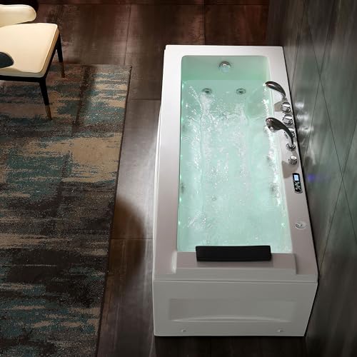 67 in Whirlpool Bathtub,Empava Jetted Tub with Heater,Hydro Massage Bathtub with 9 Water Jets+8 Air Jets,SPA Bathtub with Waterfall,Whirlpool Tub with Light,LED Control Panel