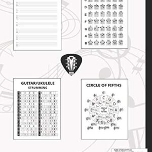 Guitar Tablature Notebook with Extra Charts: "Blank Guitar Tablature Paper, Standard Tab Manuscript Paperback Chord Chart Ukulele Strumming, Circle of Fifths "