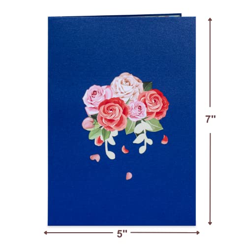 Paper Love 3D Pink Roses Pop Up Card, 5" x 7" Cover - Includes Envelope and Note Card