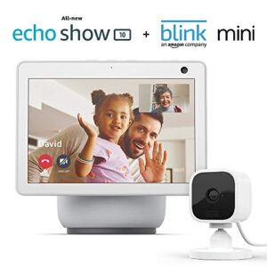 Echo Show 10 (3rd Gen) | Glacier White with Blink Mini Indoor Smart Security Camera, 1080 HD with Motion Detection