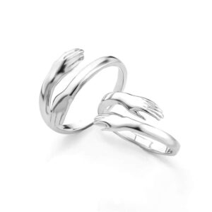 BODY16G CZCZ 925 Sterling Silver Rings Two Hands Hug Open Ring Ladies Men Wedding Rings for Women Adjustable Romantic Love Hugging Hands Open Ring