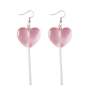 rostivo heart lollipop earrings cute candy dangle earrings for women resin heart earrings 80s 90s earrings valentines day gift (pink)