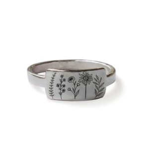 SIMONLY Wildflowers Ring for Women S925 Sterling Silver Wildflower Nature Ring Flower Jewelry (Style B, 8)