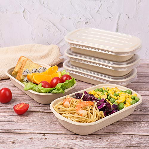 JAYEEY 17 oz Disposable salad bowls with lids, Sugarcane Fiber Paper Bowls take away Bagasse food containers meal prep deli container 50 Pack