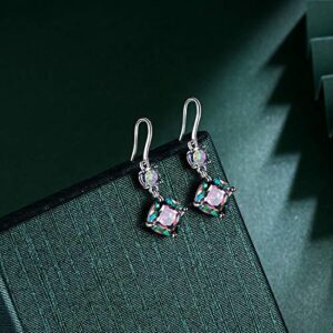 Mystic Fire Topaz Sterling Silver Dangle Earrings for Women - Crystal Rainbow Drop Earrings Christmas Gift SE0025W