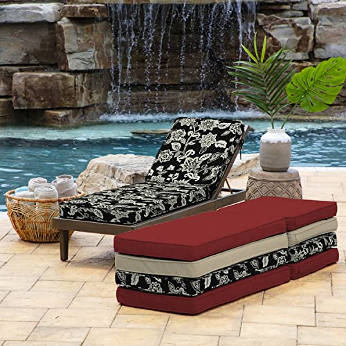 Arden Selections ProFoam Essentials Outdoor Chaise Lounge Cushion 72 x 21, Ashland Black Jacobean