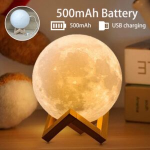 AED Moon Lamp 2023 Upgrade with Timing- Lamp for Bedroom Moon Night Light for Adults Kids Baby- Gifts for Girls Boys Women Men- Remote & Touch Control Wooden Stand (5.9 inch, Standard Size)