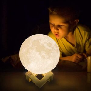 AED Moon Lamp 2023 Upgrade with Timing- Lamp for Bedroom Moon Night Light for Adults Kids Baby- Gifts for Girls Boys Women Men- Remote & Touch Control Wooden Stand (5.9 inch, Standard Size)