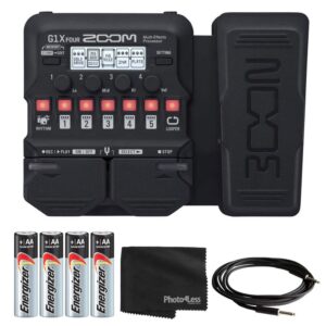 zoom g1x four guitar effects processor with built-in expression pedal - 70+ built-in effects, amp modeling, looper, rhythm section, tuner + 4x aa batteries + instrument cable + cleaning cloth