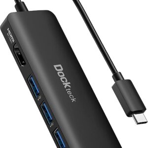 USB C HUB 4K 60Hz, Dockteck USB-C Multiport Adapter 5-in-1 with 4K HDMI, 100W Power Delivery, 3 USB 3.0 Data Port for MacBook Pro/Air M1 2020, iPad Pro 2021, iPad Mini 6, Surface Pro and More