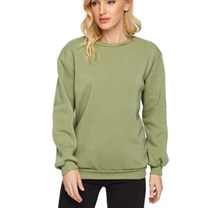 Floerns Women's Casual Long Sleeve Crewneck Pullovers Tops Solid Sweatshirt Army Green L