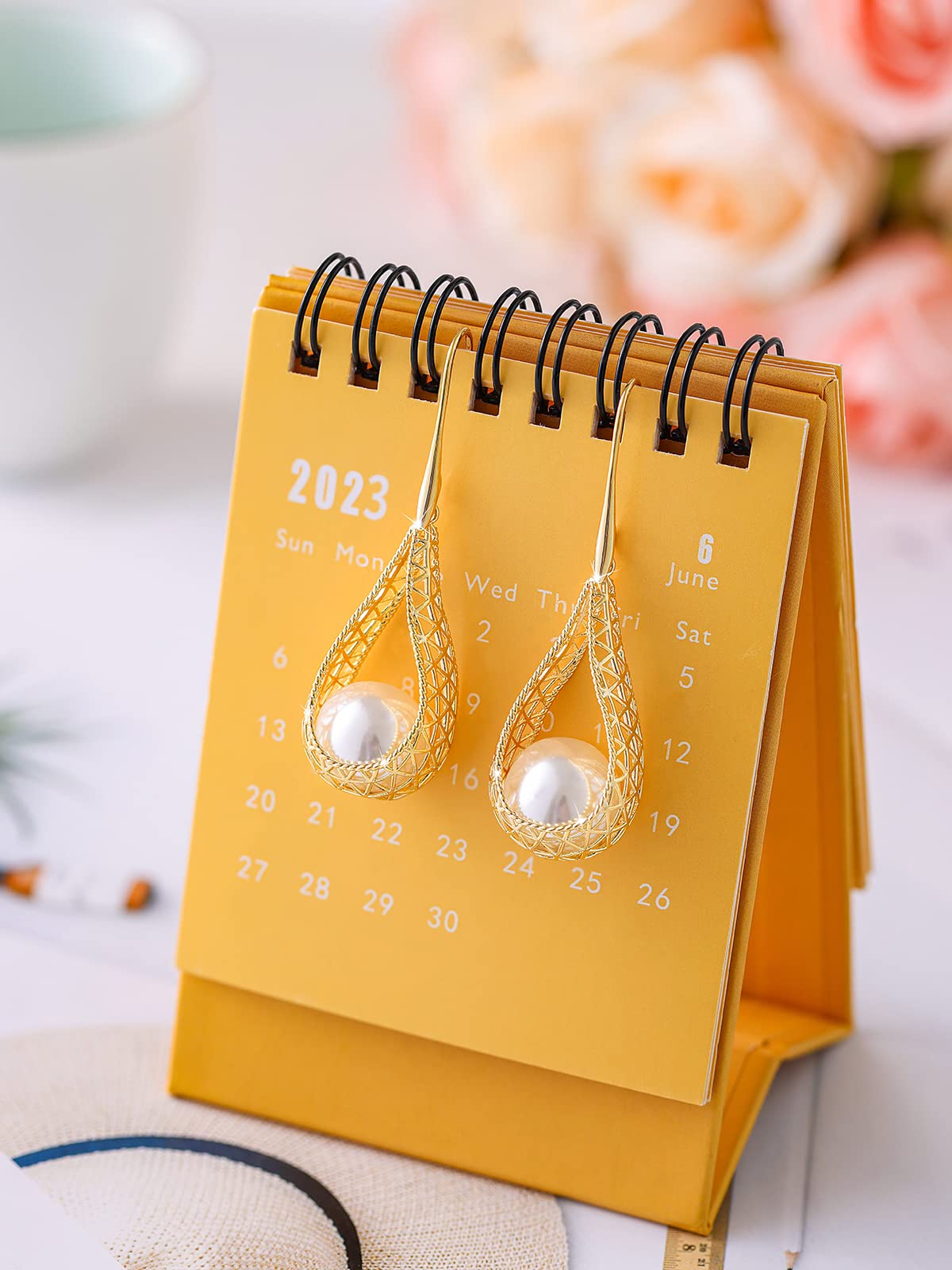 Big White Pearl Dangle Pierced Earrings for Women (White-14K Gold)