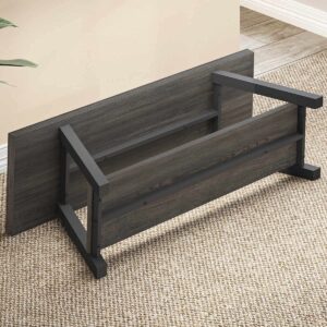 LVB Storage Bench, Industrial Indoor Entryway Bench, Wood Metal Hallway Accent Bench for Sitting, Rustic Shoe Rack Organizer Cabinet in Foyer Bedroom Living Room, Dark Gray Oak, 47 Inch Long