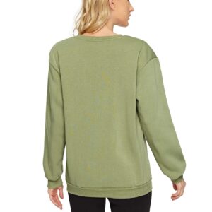 Floerns Women's Casual Long Sleeve Crewneck Pullovers Tops Solid Sweatshirt Army Green L