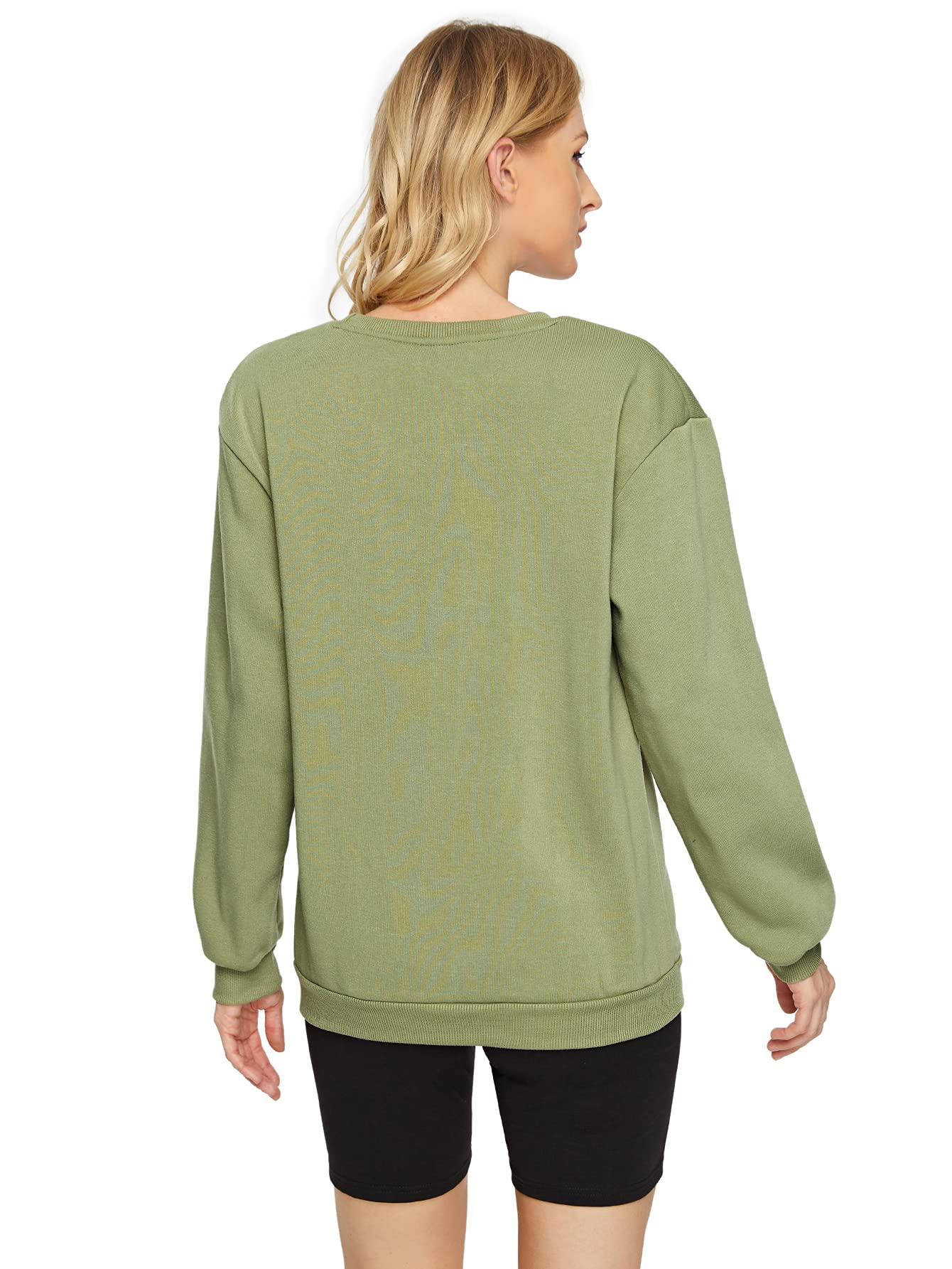 Floerns Women's Casual Long Sleeve Crewneck Pullovers Tops Solid Sweatshirt Army Green L