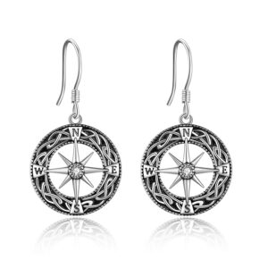 Sterling Silver Compass Earrings Celtic knot Compass dangle Drop Earrings Jewelry for Women