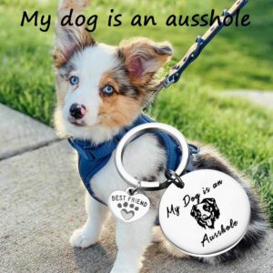 TIIMG Australian Shepherd Keychain Funny Dog Lover Gift My Dog Is An Ausshole Dog Aussie Gifts (My dog is an ausshole)