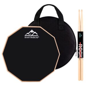 eastrock practice drum pad, 12 inches double sided silent drum pad, silicone dumb drum with drumsticks and storage bag for beginners, black