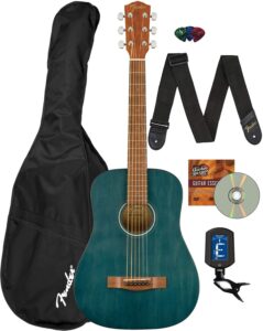 fender fa-15 3/4-scale kids steel string acoustic guitar - blue learn-to-play bundle with gig bag, strap, picks, fender play online lessons, and austin bazaar instructional dvd