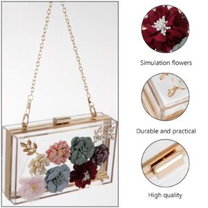 VALICLUD Evening Bag Acrylic Box Clutch Purse Flower Clutch Bag for Prom Party Banquet Wedding