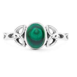 Koral Jewelry Malachite Oval Stone Triquetra Ring 925 Sterling Silver Vintage Tribal Gipsy Boho Look US Size 5 6 7 8 9 (5)