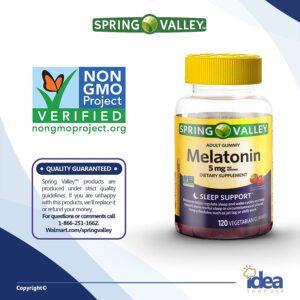 Melatonin Adult Gummies, Sleep Support by Spring Valley, 5 mg, 120 Ct (3 Pack) + “Have a Great Sleep - Better Idea Guide©”