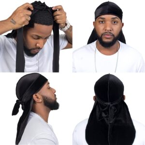 Velvet Durag for Men Wave Cap Velvet Dorag for Men Women 360 Wave (Black)