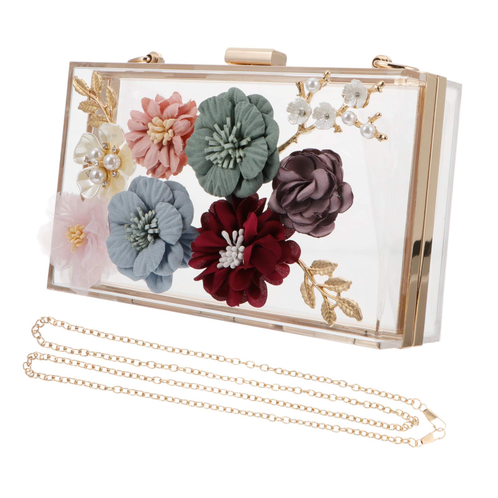 VALICLUD Evening Bag Acrylic Box Clutch Purse Flower Clutch Bag for Prom Party Banquet Wedding