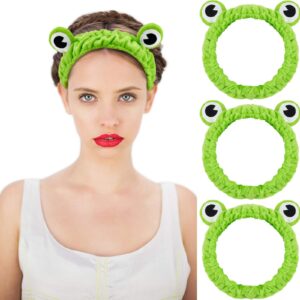 3 pieces frog headband frog eye elastic headband cute frog headband for face washing frog head wrap green funny hair band elastic turban headbands for girls women shower spa yoga beauty skincare