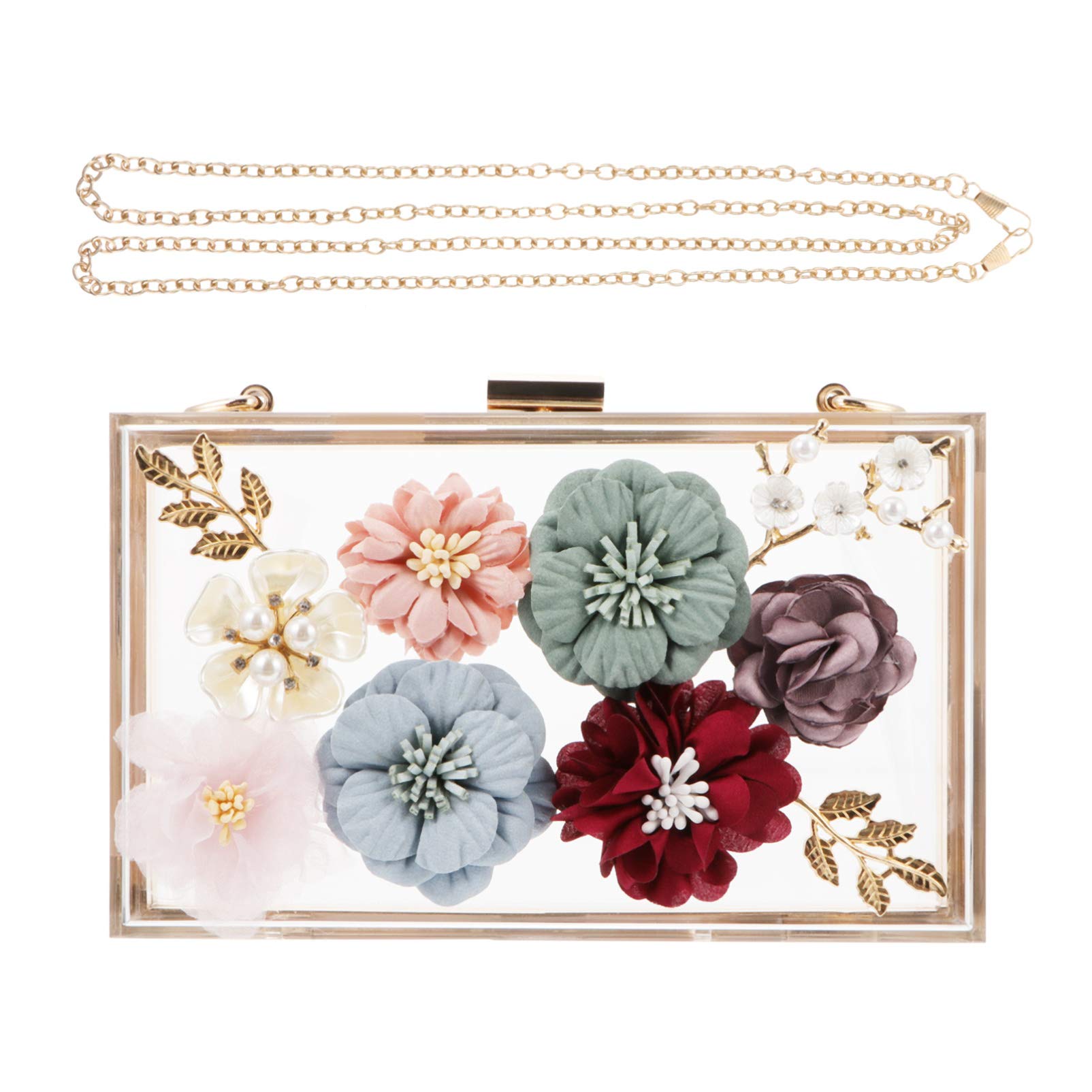 VALICLUD Evening Bag Acrylic Box Clutch Purse Flower Clutch Bag for Prom Party Banquet Wedding