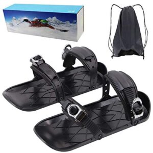 Ski Skates, Adult Winter Outdoor Black Snowshoes Anti-Slip Foot Panels Mini Ski Skates Portable Snowboard Sled Shoes Adjustable Sports Skiing Shoes