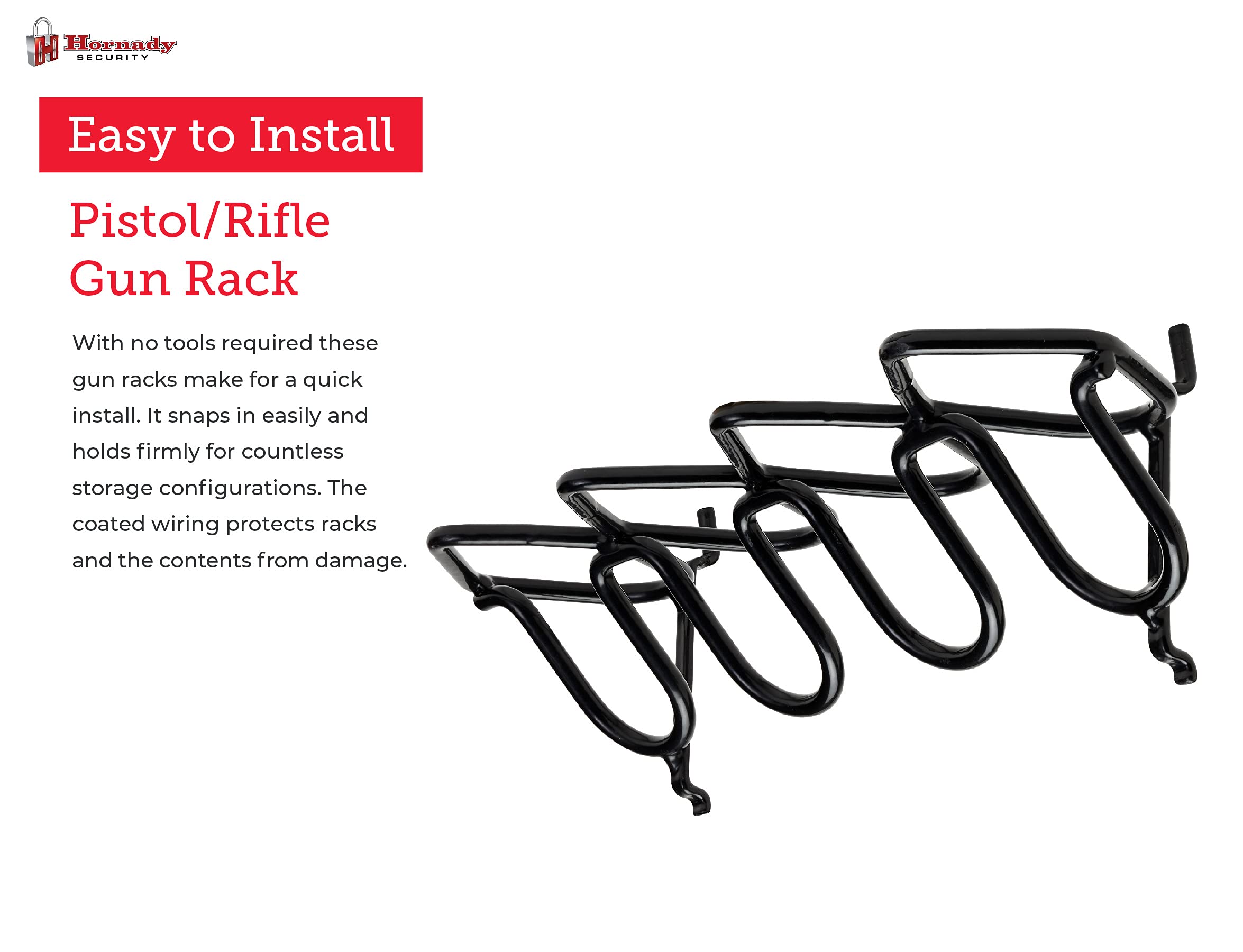 Hornady Square-Lok 4-Gun Rack. 95793 - PVC Coated Steel Racks Snap in Easily & Hold Firmly to Maximize Storage for Gun Accessories, Rifles, & Handguns - Quick Access Modular Pistol Rack for Gun Safes