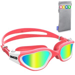 omid kids swim goggles, p2mini polarized swimming goggles comfortable for age 6-14