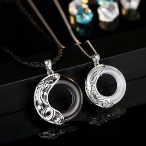 poceton Matching Necklaces for Couples, 925 Sterling Silver Obsidian Pendant, Antique Dragon and Phoenix Pendant Lovers Jewelry Valentine's Day Couple Necklace Gifts for Him and her