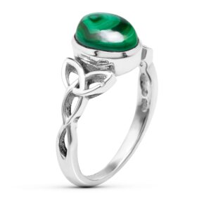 Koral Jewelry Malachite Oval Stone Triquetra Ring 925 Sterling Silver Vintage Tribal Gipsy Boho Look US Size 5 6 7 8 9 (5)