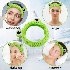 3 Pieces Frog Headband Frog Eye Elastic Headband Cute Frog Headband for Face Washing Frog Head Wrap Green Funny Hair Band Elastic Turban Headbands for Girls Women Shower Spa Yoga Beauty Skincare