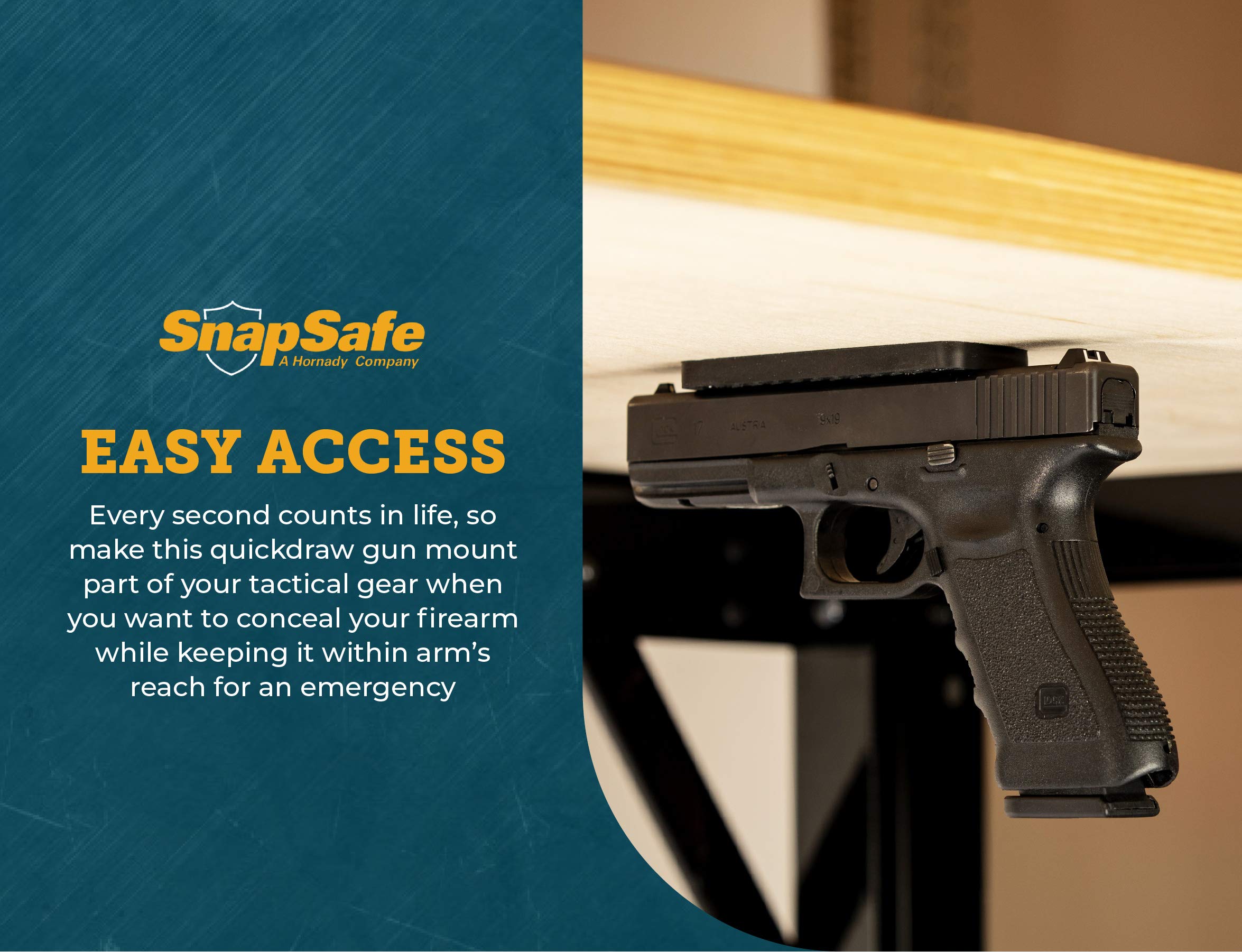 SnapSafe Magnetic Gun Mount 75912-Non-Scratch Rubber Coated Gun Magnet Mount for Pistols, Handguns, Revolvers, & Firearm Accessories - Magnetic Gun Holder Rated for 43 Pounds, Includes Mounting Screws