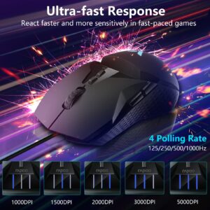 Rapoo Wireless Gaming Mouse, 5000 DPI Wired/Wireless RGB Gamer Mouse with 11 Programmable Buttons 5 Profiles Store, Rechargeable Pro Optical Sensor Mice for Windows PC Laptop Gamers