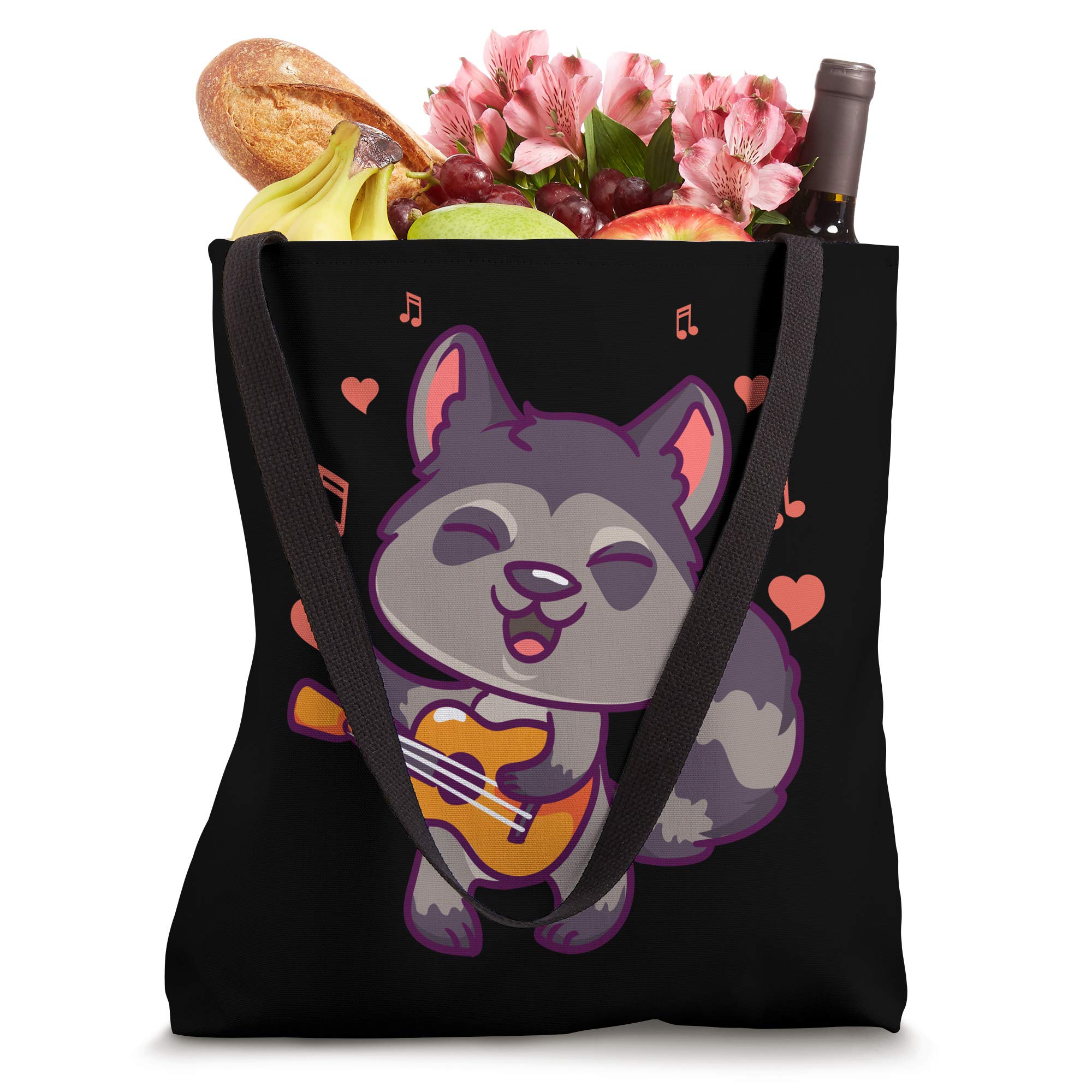 Valentine Raccoon Playing Guitar Heart Love Singing Raccoon Tote Bag