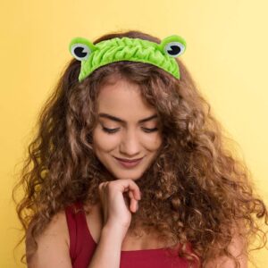 3 Pieces Frog Headband Frog Eye Elastic Headband Cute Frog Headband for Face Washing Frog Head Wrap Green Funny Hair Band Elastic Turban Headbands for Girls Women Shower Spa Yoga Beauty Skincare