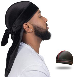 Velvet Durag for Men Wave Cap Velvet Dorag for Men Women 360 Wave (Black)