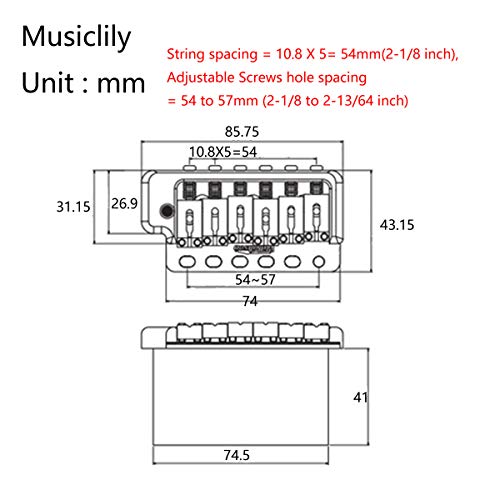 Wilkinson WVP6-SB 54mm 5+1 Hole SUS Stainless Steel Saddles Guitar Tremolo Bridge with Full Solid Steel Block for Import Strat and Japan Strat, Chrome