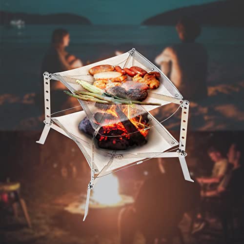 KingCamp Folding Campfire Grill Kit Camp Grill Over Fire Stainless Steel Camping Portable Grill Grate Stove Burner Outdoor Firepit with Carrying Bag for Backpack Cooking Picnic Hiking,BBQ