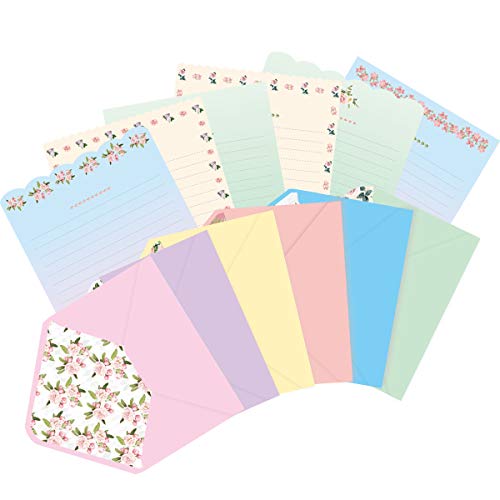 Cute Floral Stationery Paper (48 PCS) 7.1 x 5.2" Lined Matching Envelopes (24 PCS) Double Sided for Invites