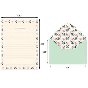 Cute Floral Stationery Paper (48 PCS) 7.1 x 5.2" Lined Matching Envelopes (24 PCS) Double Sided for Invites