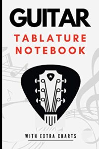 guitar tablature notebook with extra charts: "blank guitar tablature paper, standard tab manuscript paperback chord chart ukulele strumming, circle of fifths "