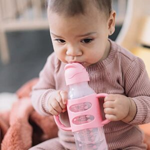 Dr. Brown's Milestones Narrow Sippy Straw Bottle, Spill-Proof with 100% Silicone Handles and Weighted Straw, 8 oz/250 mL, Pink, 6m+