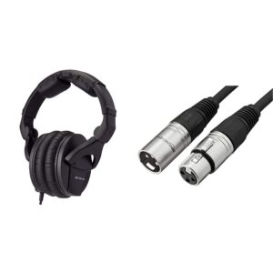 Sennheiser Professional HD 280 PRO Over-Ear Monitoring Headphones & Amazon Basics XLR Microphone Cable for Speaker or PA System, All Copper Conductors, 6MM PVC Jacket, 10 Foot, Black