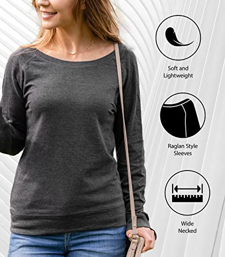 Instant Message - Scattered Hearts Side Hit - Ladies French Terry Pullover - Size Medium Heather Charcoal